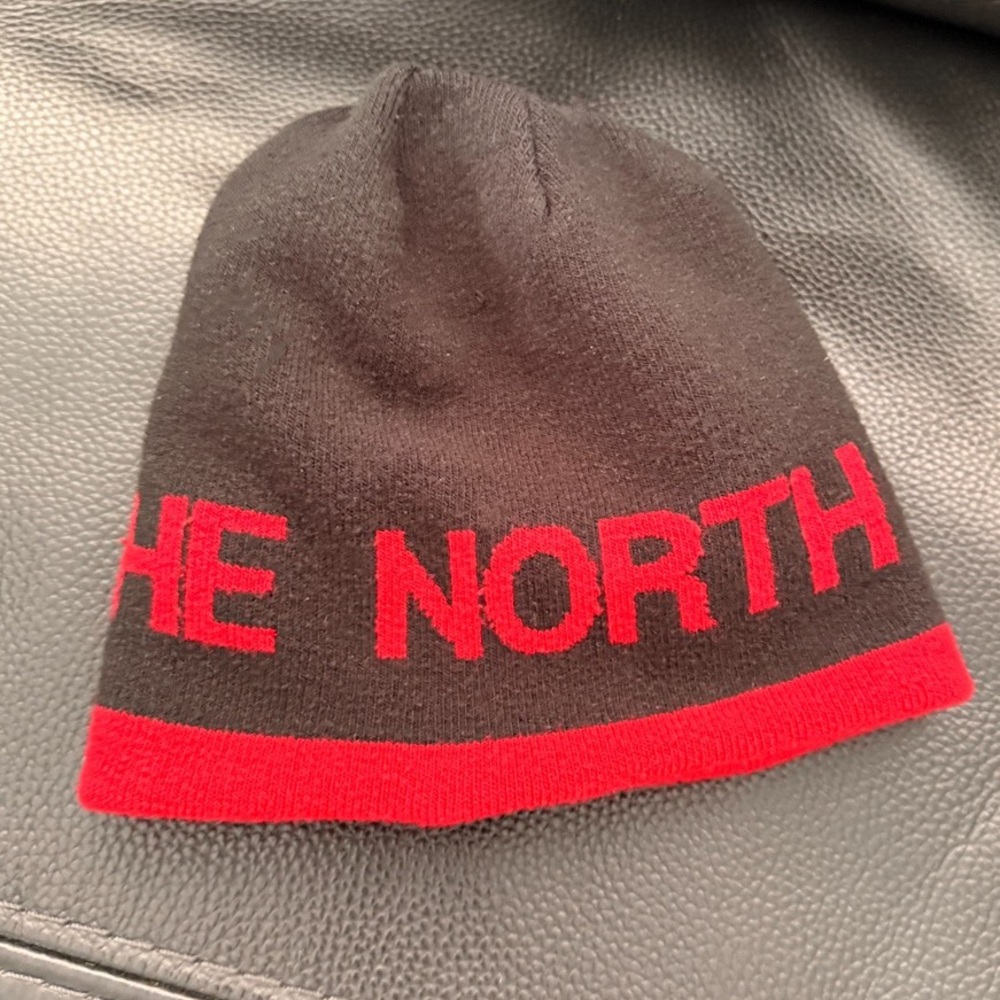 Reversible The North Face Black Red Beanie Knit Hat